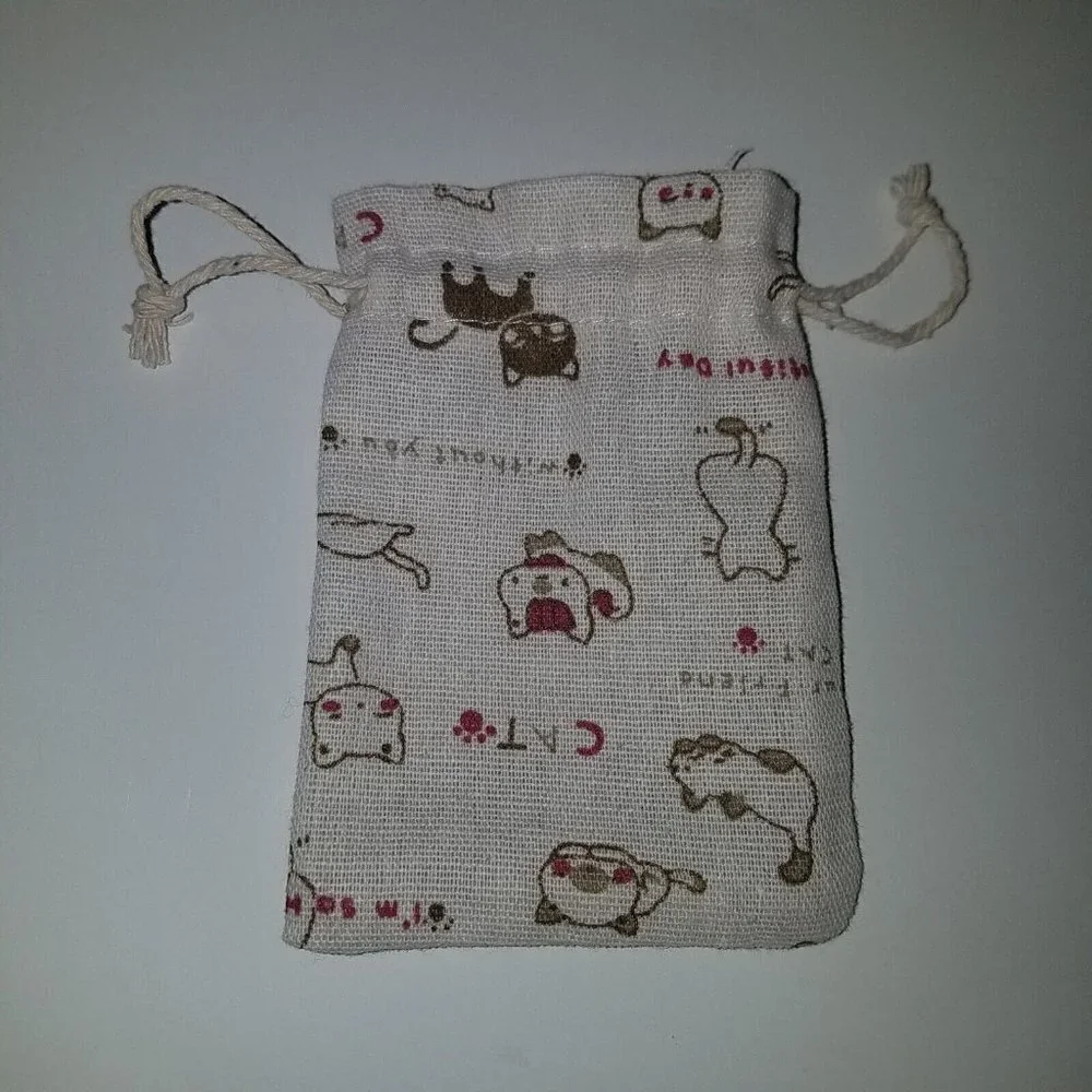 Kitty Cat Girl Child Jewelry Lot Tan Plush Pin Pink Plastic Necklace Burlap Bag